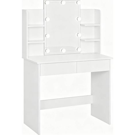 Tavolo make-up bianco con specchio e illuminazione LED, 2 cassetti, 90 x 135 x 40 cm (1/5)