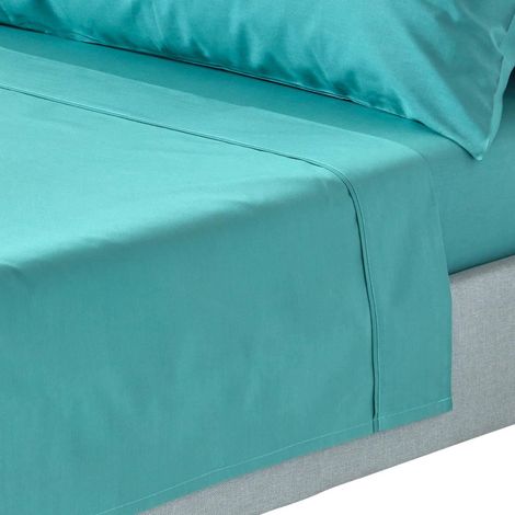 HOMESCAPES Teal Egyptian Cotton Flat Sheet 200 Thread Count, Single - Teal (1/5)