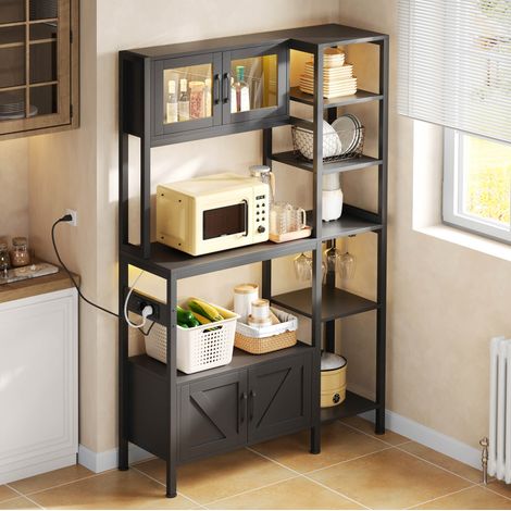 Meuble rangement 180x115 LED prises MDF acier noir HAVRYA (1/5)