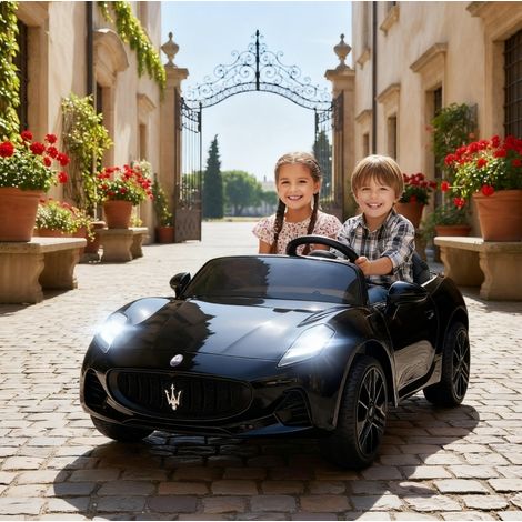 Coche eléctrico infantil Maserati 2 plazas 12V con mando a distancia, LED, música, negro DESVIAE (1/5)