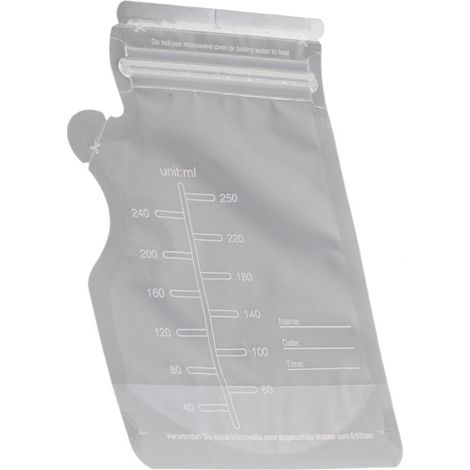 90 sachets de conservation de lait maternel, 250 ml chacun, parfaitement hermétiques, pour conserver le lait maternel au réfrigérateur ou au congélateur. (1/5)