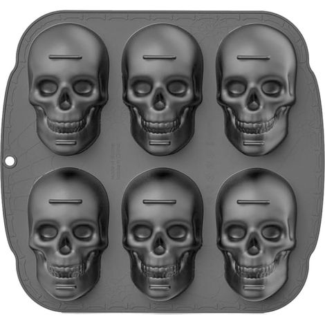 Molde de silicona para pasteles con forma de calavera de Halloween, 6 cavidades, diseño de calavera pirata en 3D, negro, fácil de usar.