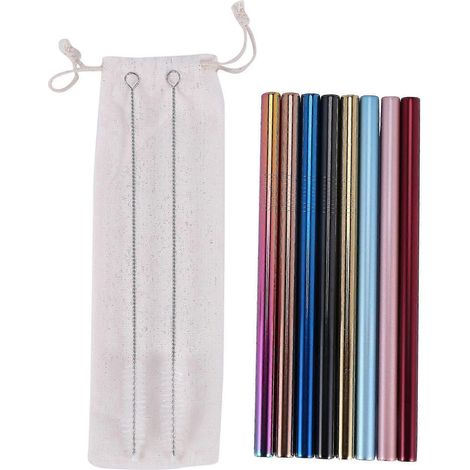 Pailles à bubble tea - Acier inoxydable, lot de 8 pailles colorées avec goupillons (1/5)