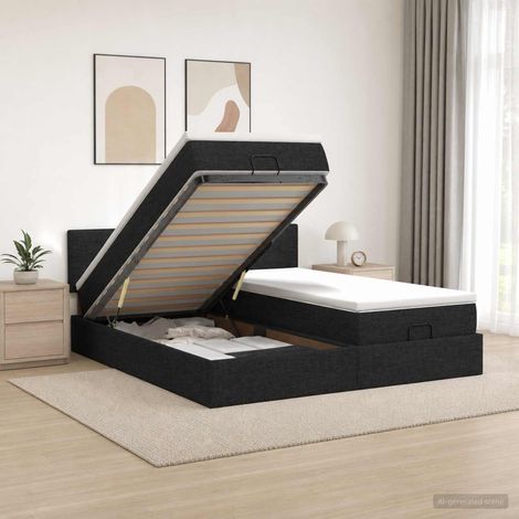 Cama tipo otomana con colchón y LED Negro 160 x 200 cm Tela (1/5)
