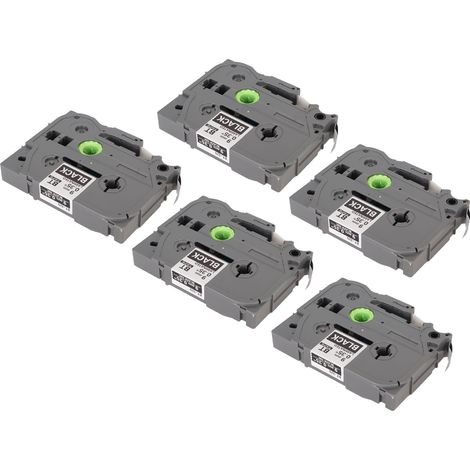 Lot de 5 rubans pour étiqueteuses 9 mm, laminés, imperméables et résistants à la décoloration, multi-usages, compatibles avec les étiqueteuses PT D210, PT D200, PT H110 et PT D400, blanc sur noir (BZE (1/5)