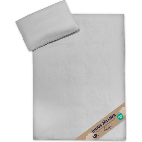 Parure de lit pour Enfant en Mousseline 100 x 135 cm + 40 x 60 cm - 2 pièces - Housse de Couette et taie d'oreiller en Mousseline 100% Coton - Gris (1/5)