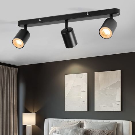 Spot LED GU10, plafonnier LED orientable, spot moderne pour cuisine, chambre, salon – Ampoules non incluses (noir, 3 ampoules) (1/5)