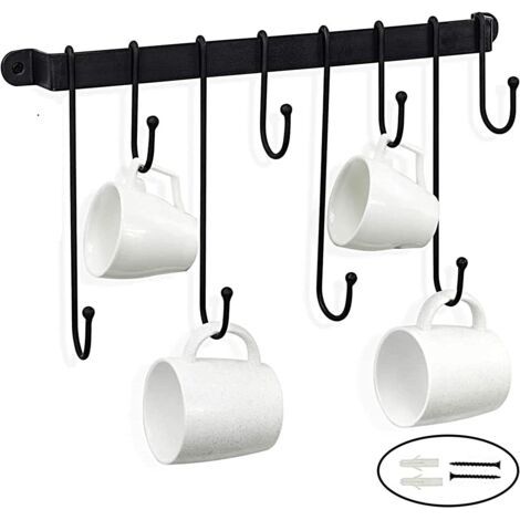 Porte Casseroles Mural de Suspension 40CM avec 8 Crochets, Adhésif Fort Barre Cuisine Ustensiles étagère, pour Casserole, Pot, Couvercles, Ustensiles de Cuisine, Noir
