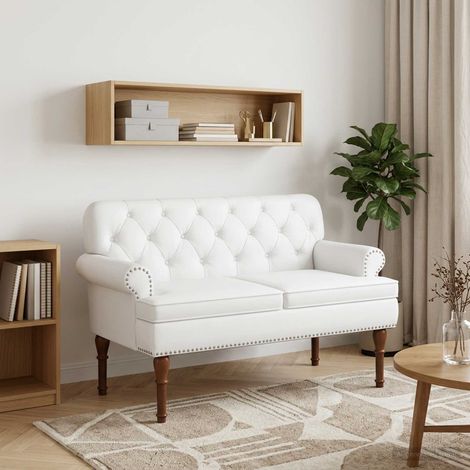 vidaXL Canapé love seat avec capitonnage en boutons Blanc Simili cuir (1/5)