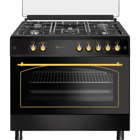 SOLTHERMIC COCINA GAS NEGRA RÚSTICA 90X60 HORNO PANORÁMICO F9L50G2RB