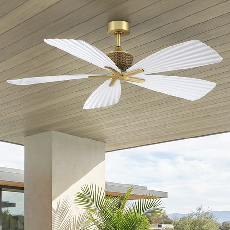 Parrot Uncle Ventilateur Plafond 142 cm Silencieux Sans Lumière, Moteur DC Réversible, Télécommande 6 Vitesses, 5 Pales ABS Blanches Style Bohème pour Salon Chambre