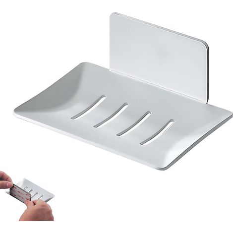 Jabonera autoadhesiva de pared – acero inoxidable, soporte para esponja/cepillo/jabón, para uso en cocina/baño (plateada)