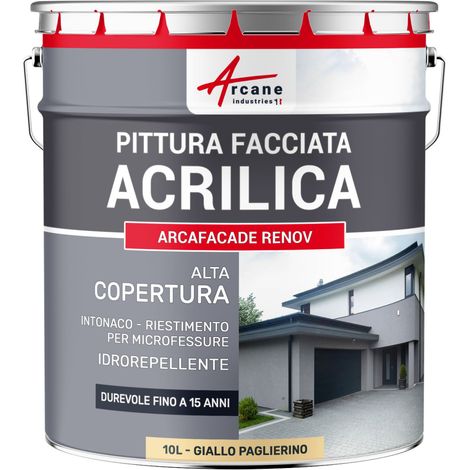 Pittura acrilica per esterni: per facciate esterne e stucco - ARCAFAÇADE RENOV - 10 L (+ o - 60 m² in 1 strato) Giallo Paglia - RAL 085 90 30 - ARCANE INDUSTRIES
