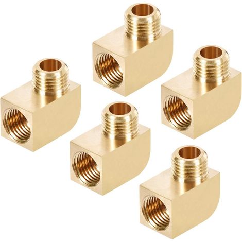Laiton Tube Raccord 90 Degré Barstock Street Coude Mâle x Femelle 5Pcs M10 Mâle x M10 Femme (1/4)