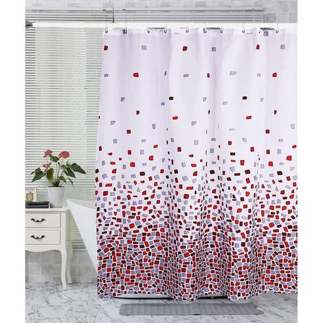 Roter Mosaik-Duschvorhang, schimmel- und mehltauresistent Größe 180 x 180 cm, wasserabweisendes Polyestergewebe (rotes Mosaik) (1/5)