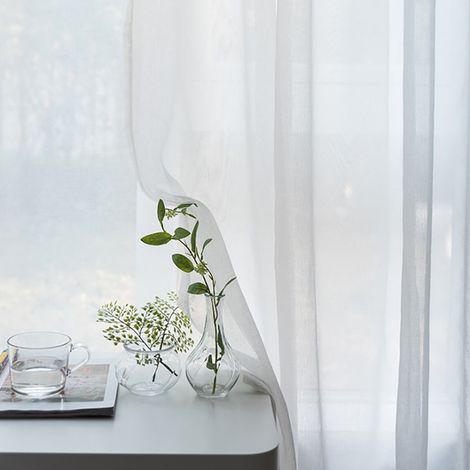 Rideaux voilages blancs à œillets pour salon et chambre (39''L x 98''H, 2 panneaux) (1/3)