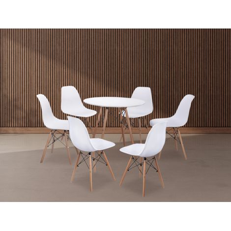 Ensemble de table à manger ronde + lot de 6 chaises coloris blanc -PEGANE-