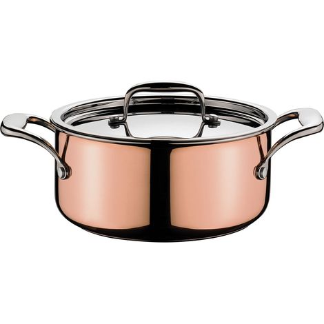 Pentola in rame, bassa, 2,7 l, diametro 20 cm, rame/acciaio inox 18/10 culinox / Spring