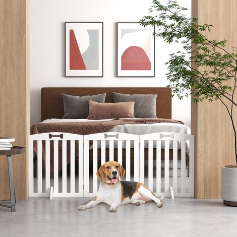 Barrière de sécurité pour chiens 3 panneaux, pliable et autoportante, 155 x 61 cm, avec 2 pieds de soutien, pour couloir et escalier, blanche  CHICFURN (1/5)