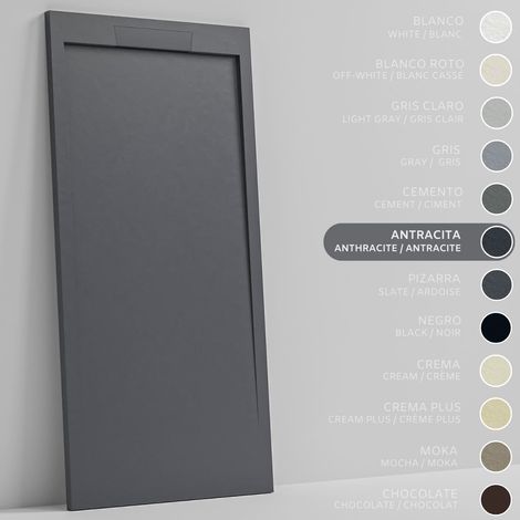SOULBATH Receveur de Douche Ultra-Plat Antidérapant – Résine Gel Coat - Texture Lisse/Pierre – ANTHRACITE - 130x80 - Grille intégré même couleur (1/5)