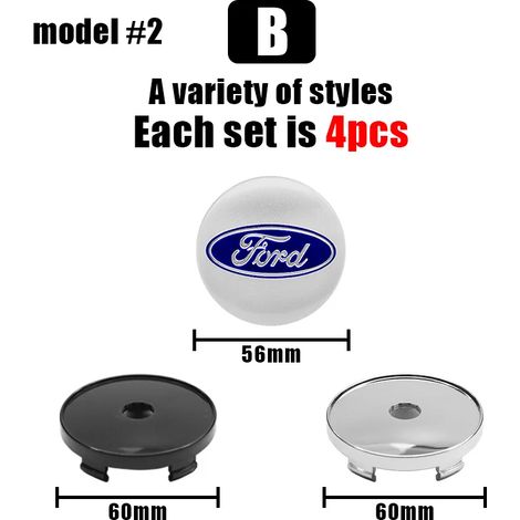 (Modèle 2, couvercles noirs, 60 mm) - Lot de 4 enjoliveurs centraux de roue de 60 mm pour voiture, compatibles avec Focus MK2, MK3, Mondeo Escape, Kuga, Ranger, Fusion et S-MAX. (1/5)