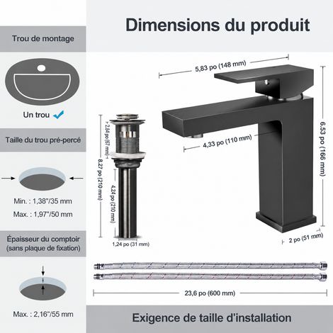 Mitigeur Lavabo Salle de Bain, ensemble robinet, robinet de lavabo carré populaire en Amérique du Nord, gris pistolet, 1,5 kg – Livraison gratuite (1/2)