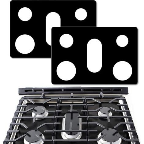 BUNTHAUS Lot de 2 62 x 41 cmHousse de protection en silicone pour cuisinière à gaz Samsung réutilisable, tapis de protection pour cuisinière à gaz avec trous, antiadhésif, lavable, garde la cuisinière (1/5)