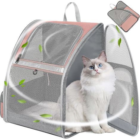 Sac à dos pour chat, pliable, ventilé, homologué pour le transport aérien, rose (1/4)