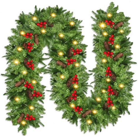 Pair Christmas Garland Christmas Garland Outdoor Christmas Garland with Flower Balls Indoor Outdoor Fireplace，50 LED，270M