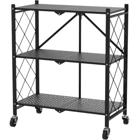 Étagères Pliantes en Métal 3 Niveaux, 71,5 x 36,5 x 87 cm Pour Cuisine, Garde-Manger, Bibliothèque, Salon, Angle (1/5)