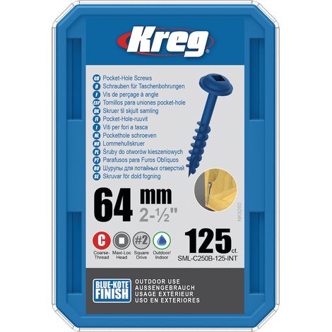 Vis à trous de poche 64 mm Blue-Kote™ Maxi-Loc, Filetage épai, 125 - KREG - SML-C250B-125
