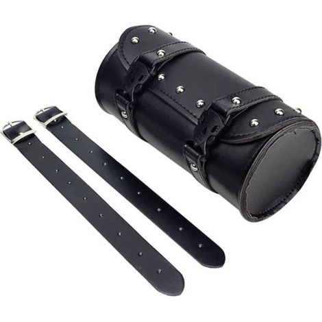 Bolsa de herramientas de cuero sintético para motocicleta, bolsa de herramientas para horquilla trasera, bolsa de herramientas redonda para motocicleta, con 2 correas de fijación, se adapta a la mayor