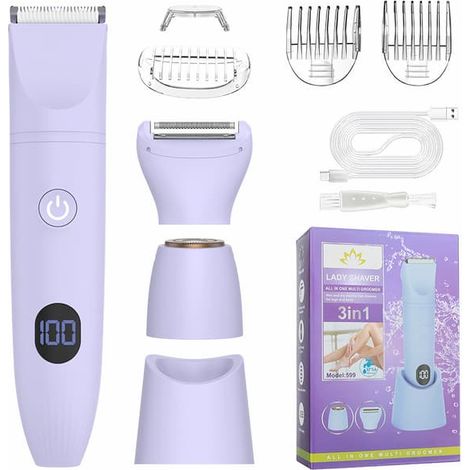 Tondeuse électrique unisexe 3 en 1 pour le corps et le visage : étanche IPX6, utilisable sur peau sèche ou humide, épilation indolore pour les zones sensibles, le maillot et les jambes, USB R Violet (1/5)