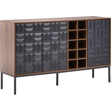 Credenza a 3 ante con ripiano Portabottiglie Motivo geometrico Soggiorno Marrone scuro Caraquet