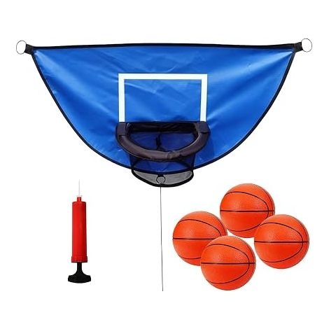 Trampoline Basketball Basket, Basketball for Trampoline, Basketball Basket for Trampoline with 4 Mini Balls and Pump, Mini Trampoline Basketball Basket Indoor Outdoor (1/2)