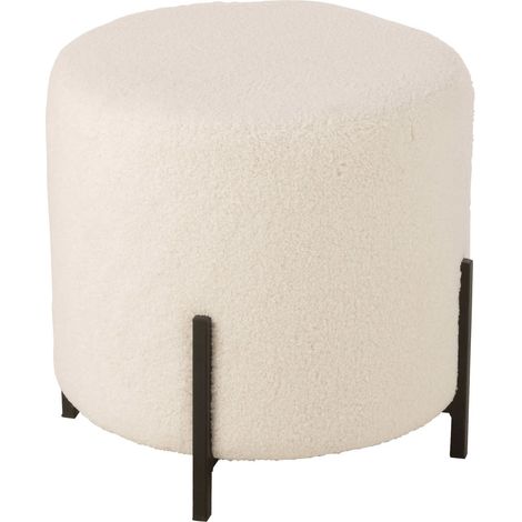 Tabouret mouton blanc en tissu doux assise confortable design - Blanc effet laine bouclée (1/5)