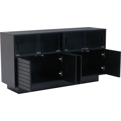 ELVMI Credenza con 4 Ante scorrevoli in vetro e LED per Soggiorno in Pannello truciolare 130×35×68 cm Nero (1/5)