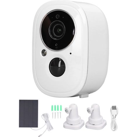 Caméra WiFi sans fil 3MP, vision nocturne PIR, audio bidirectionnel, panneau solaire inclus, sécurité domestique extérieure. (1/5)