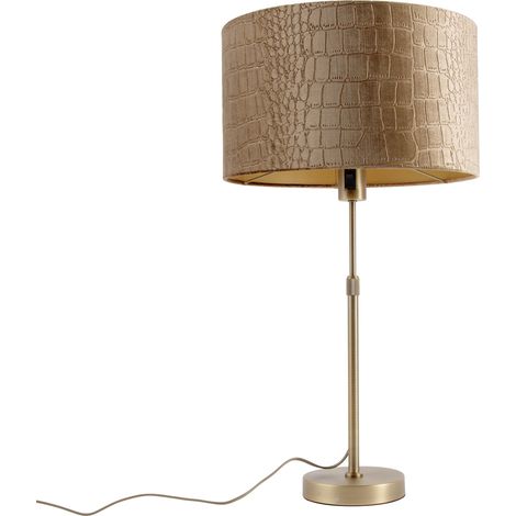 QAZQA Table Lamp Bronze with Velvet Shade Crocodile 35cm - Parte