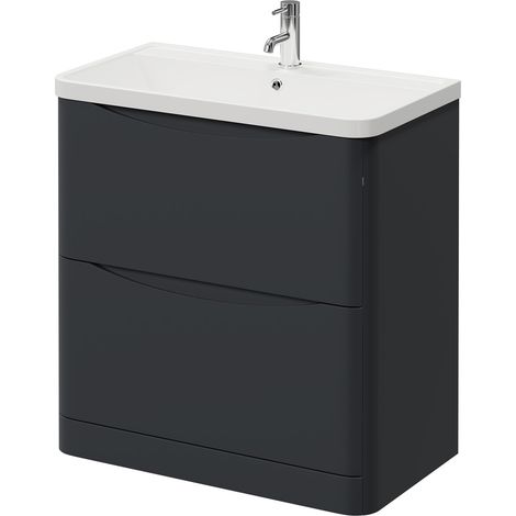 Vela Satin Anthracite 800mm 2 Drawer Vanity Unit with Anya Basin