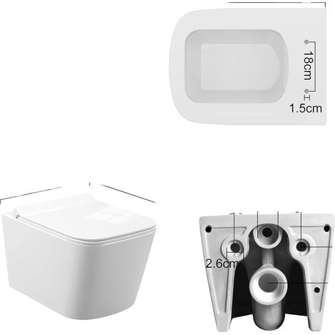 Toilettes suspendues sans bords, construction en céramique, dispositif de descente automatique, Housse ultra-fine (1/2)