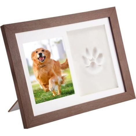 Cadre Photo pour Empreintes de Animaux, Kit Empreinte Chat et Chien avec Photo 14 x 10 cm, Argile et Bâton en Bois, Cadeau Souvenir Parfait pour Propriétaire de Chien, pour Décoration de Table (1/5)