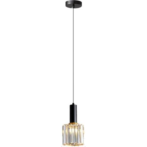 Suspension Moderne Noire à Hauteur réglable avec Lustre cylindrique en Cristal - Style campagnard pour îlot de Cuisine, Salle à Manger et Chambre à Coucher