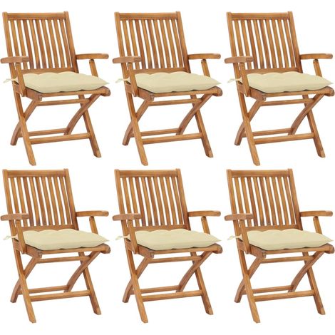 Lot de 6 Chaises de jardin pliables Fauteuils de Jardin avec coussins Bois de teck 97110 (1/5)