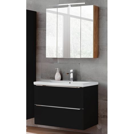 Badezimmermöbel Set mit 80cm Keramik-Waschtisch und LED-Spiegelschrank TOSKANA-BLACK-56 seidenmatt anthrazit, BxHxT ca. 80/190/46cm (1/5)