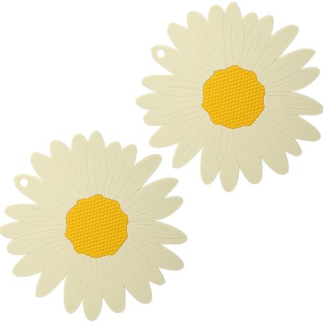 Dessous de plat antidérapants en PVC blanc, motif tournesol, pour table et plan de travail, idéal pour les casseroles et plats chauds. (1/4)