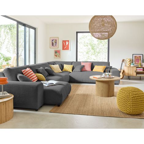 Garance - modulares ecksofa rechts - 8 plätze - aus cordstoff - dunkelgrau