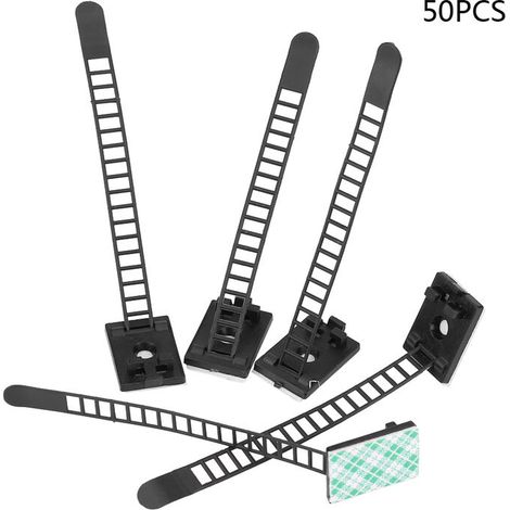Jeffergarden Lot de 50 clips auto-adhésifs réglables pour fixation de câbles de voiture, noir-DOU