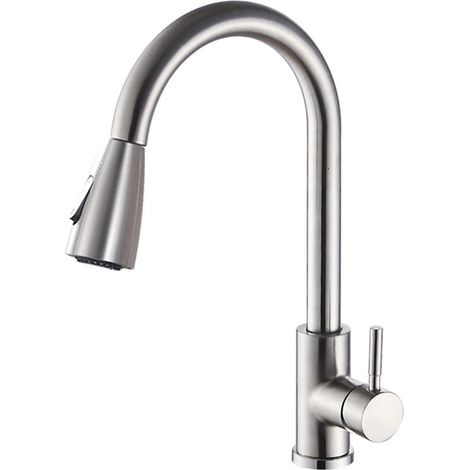 Mitigeur cuisine, mitigeur cuisine avec douchette, robinet mitigeur rétractable, 2 modes, rotation à 360°en acier inoxydable (1/4)