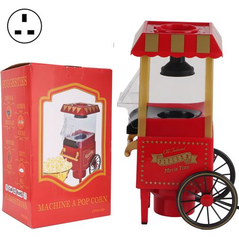 Machine à popcorn rétro rouge automatique, popper à maïs domestique 220V prise UK, cadeau anniversaire fête (1/5)